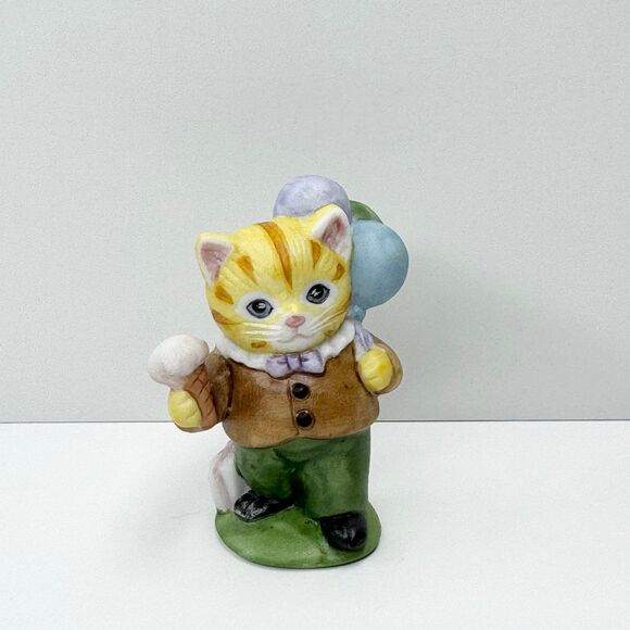 Schmid Other - 1990 Schmid Kitty Cucumber Mini Cat Figurine Balloons Ice Cream Party Treat